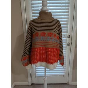 Easel Turtle Neck Sweater Tribal Patterns Brown. Medium. NWT